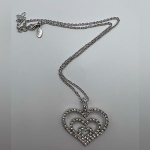 Concentric Heart Silver Tone & White Stone Necklace
